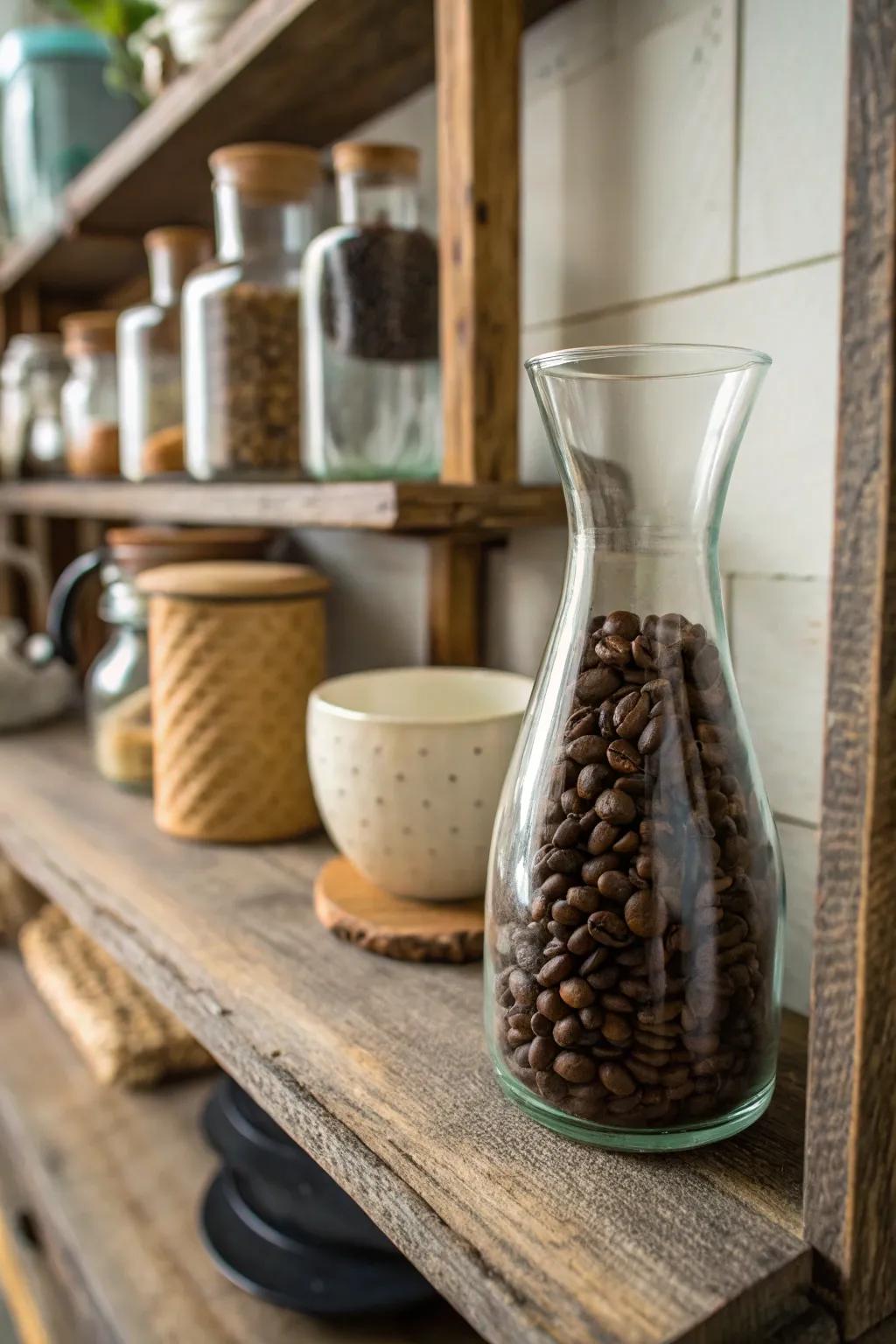 Relish a rich aroma through coffee pellets as decor.
