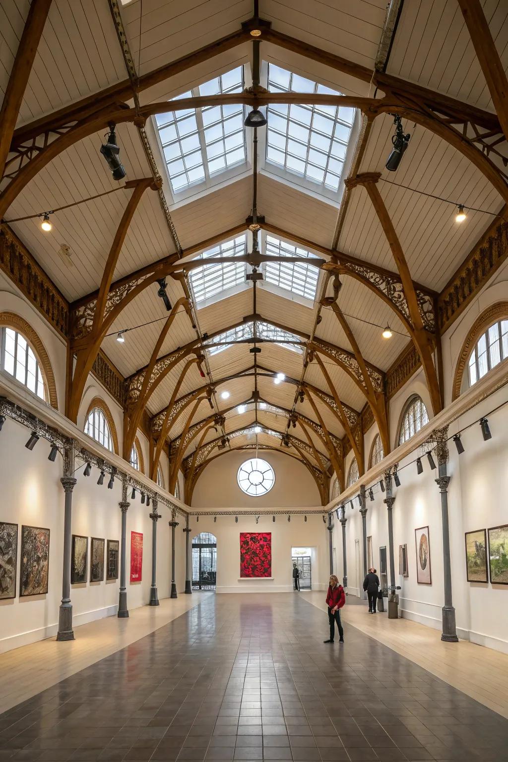 Resolute declaration crafted through extra-large beams on a vaulted ceiling.