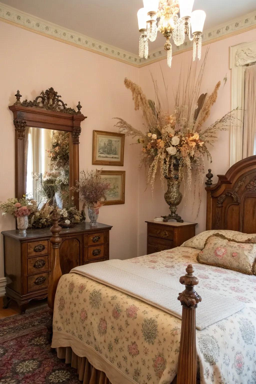 Preserved flowers bring a timeless touch of nature to the decor.