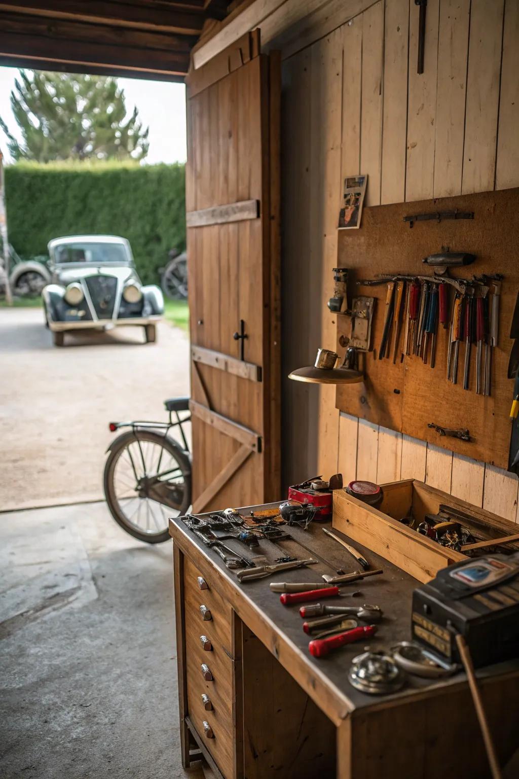A classic work surface is essential for vintage DIY enthusiasts.