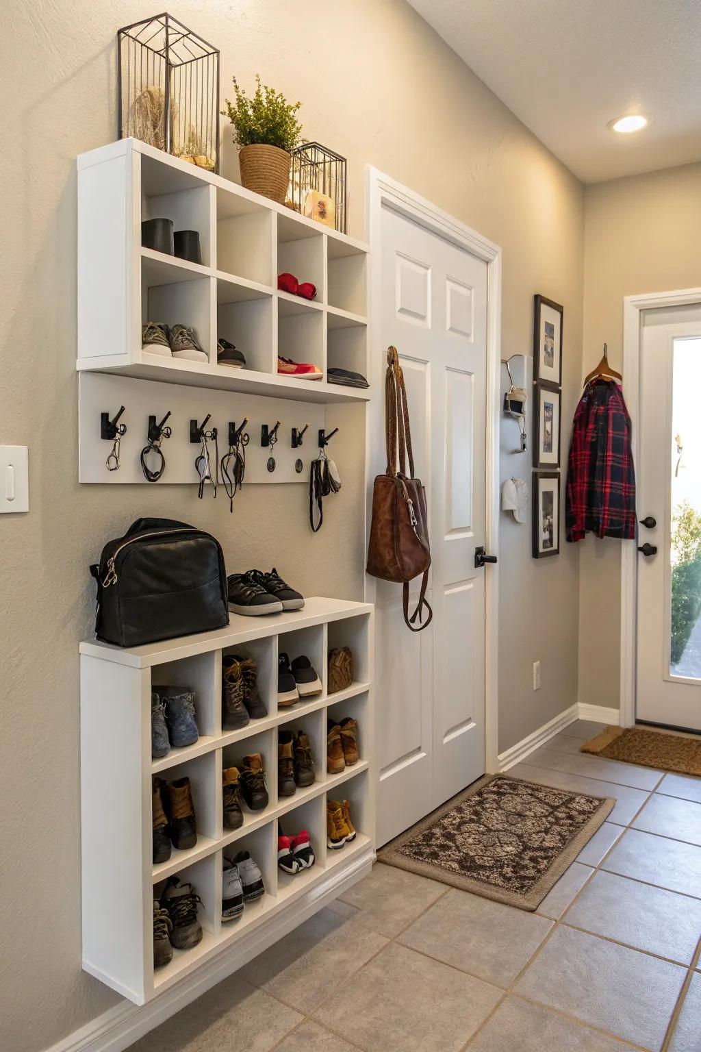 Fashion an arranged and welcoming entryway through wall cubes.