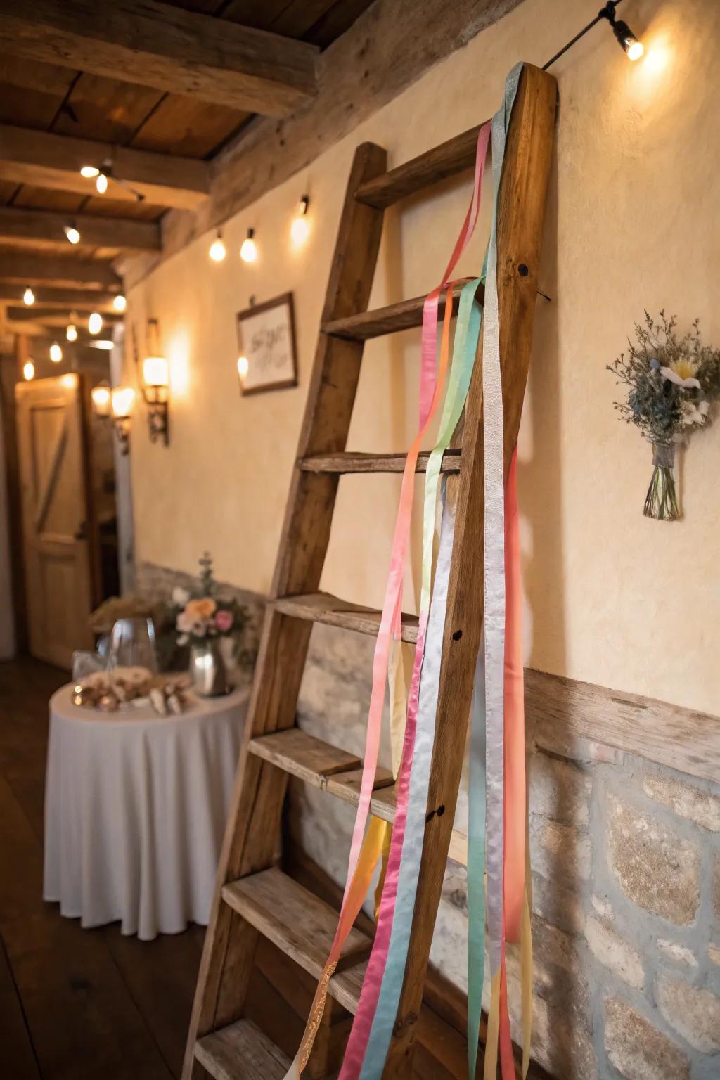 A stair showpiece that structures ribbons with rustic appeal.