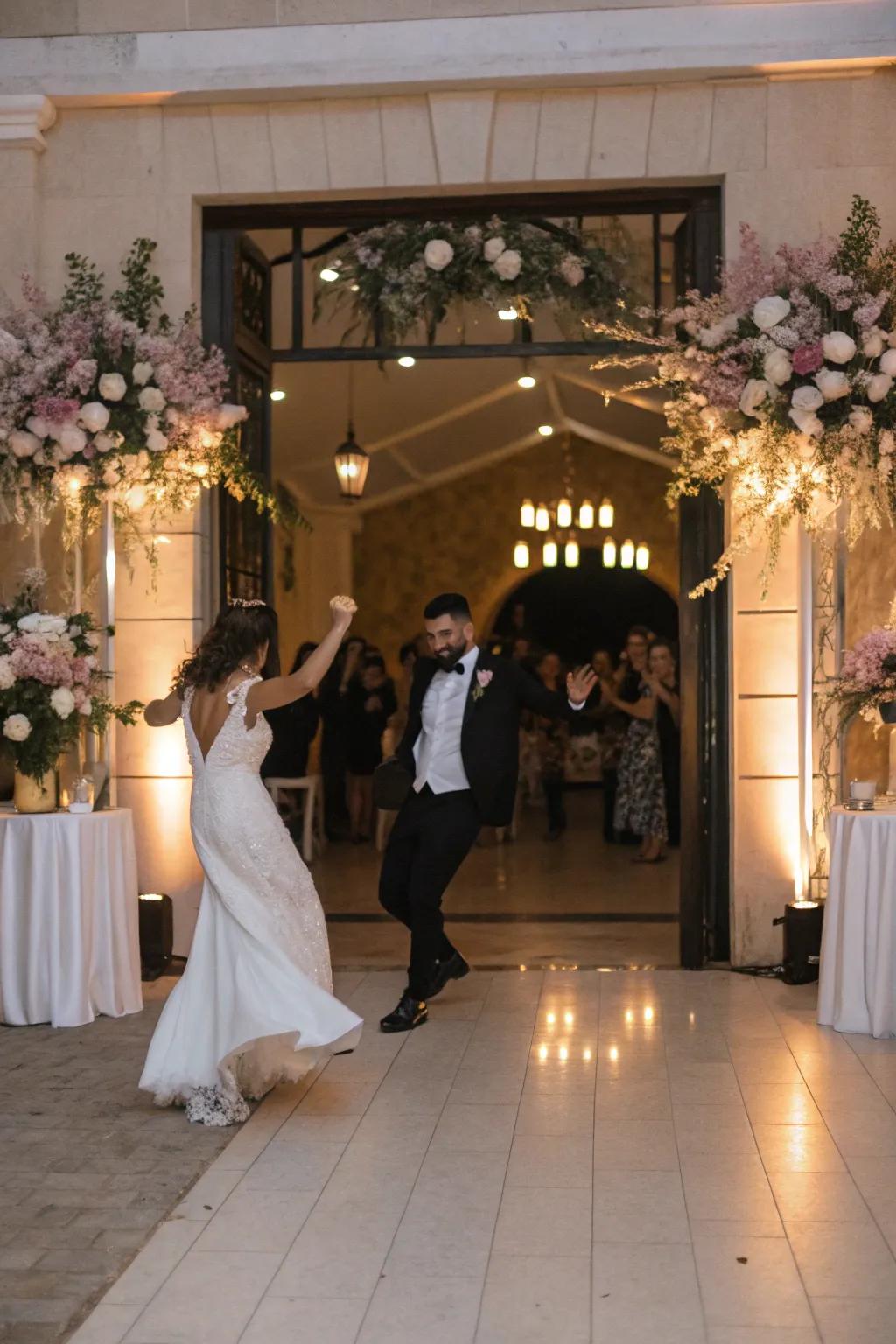 A choreographed dance routine makes for an unforgettable entrance.