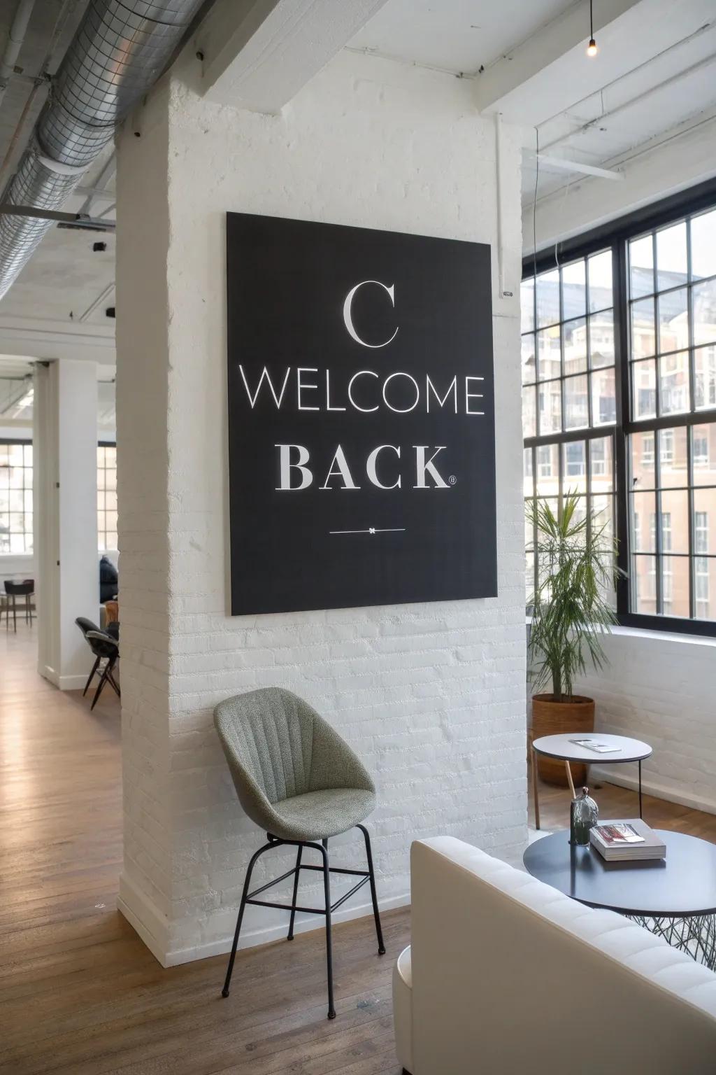 A chic monochrome poster contributes elegance to a stylish loft.