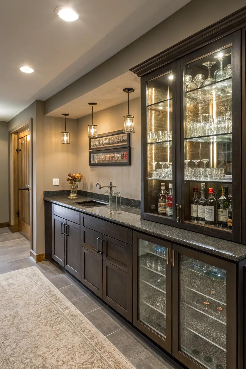 Glass-door cabinets elegantly display your glassware while keeping it protected.