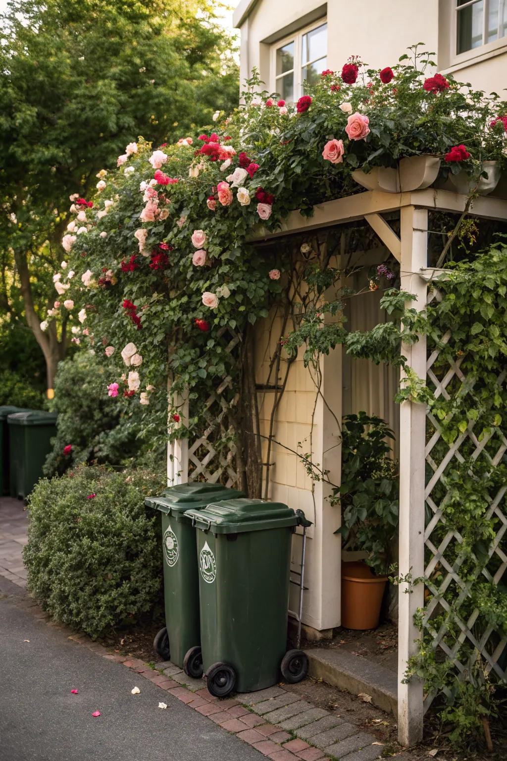 Hide bins elegantly with a decorative climbing frame.