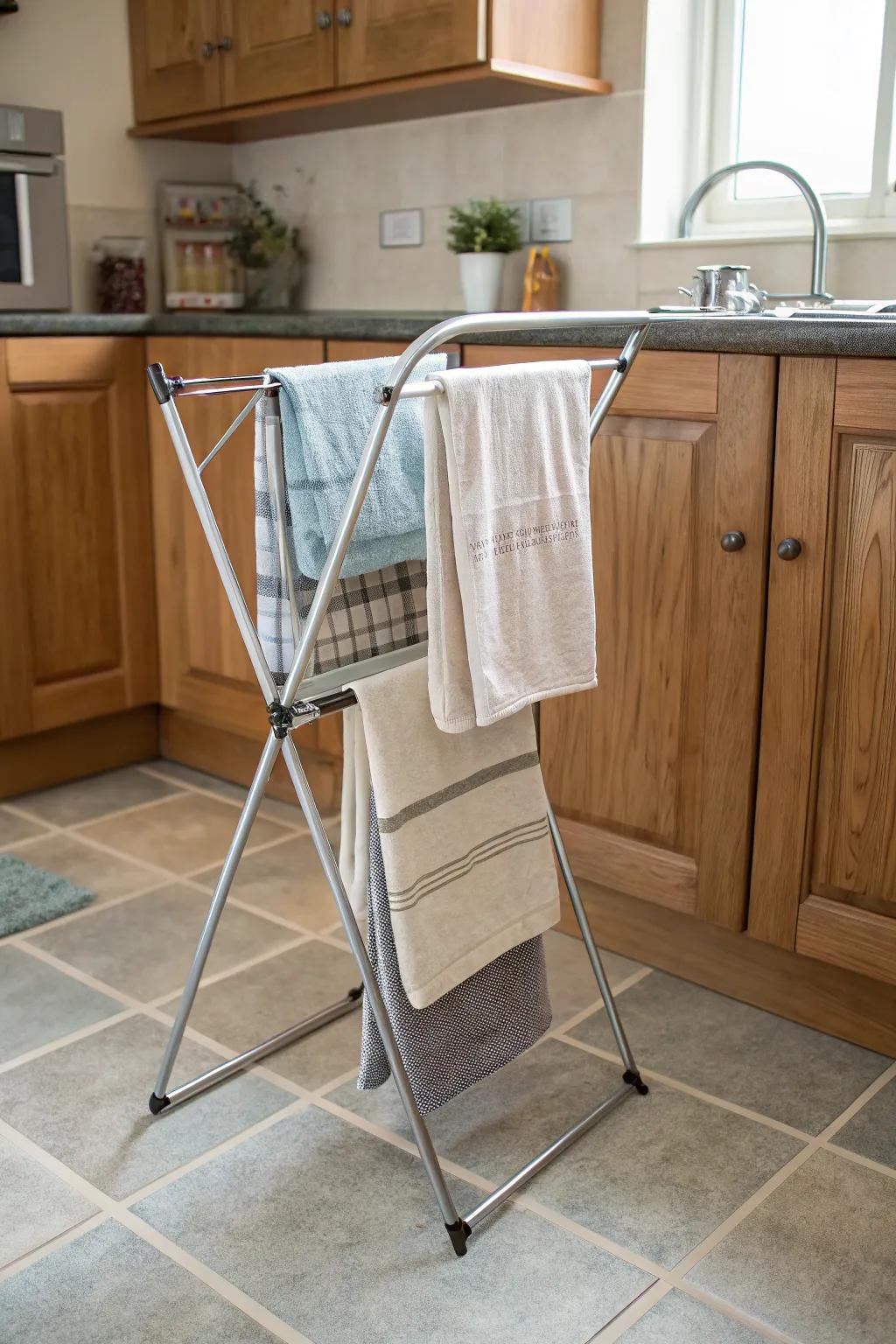 Opt for a foldable stand to enjoy flexible and portable towel keeping.