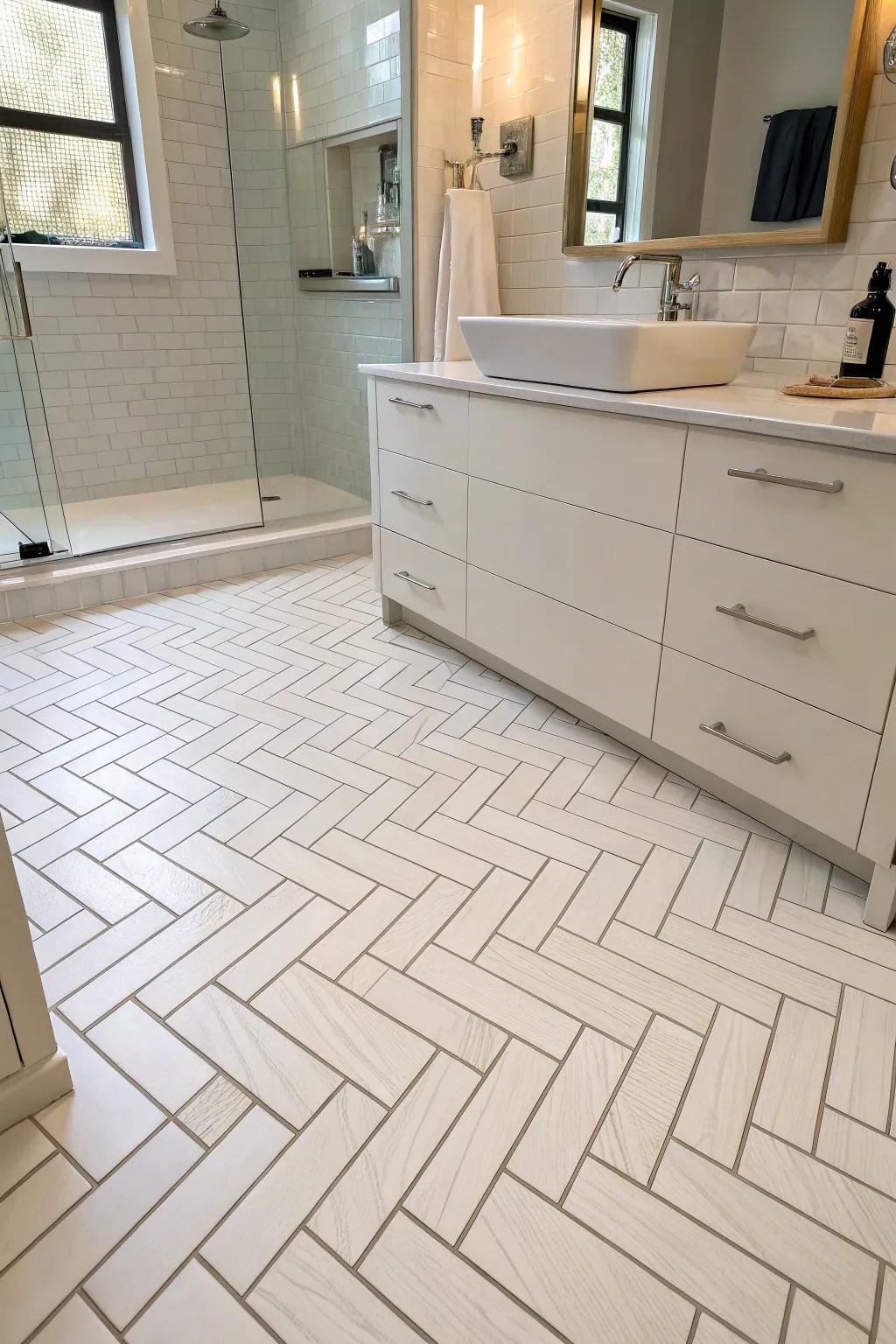 Inventive patterns apply a unique twist to traditional white tiles.