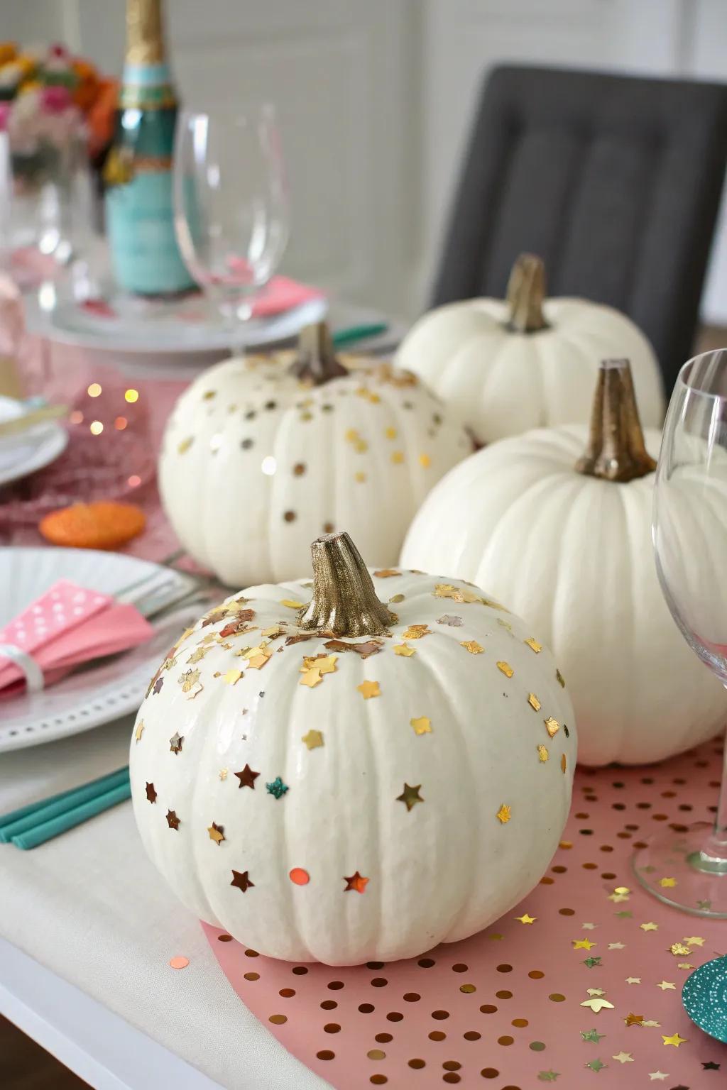 Metallic confetti for a festive pumpkin look.