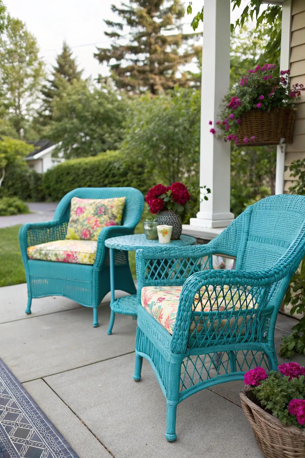 Revamping wicker furnishings with a splash of paint.