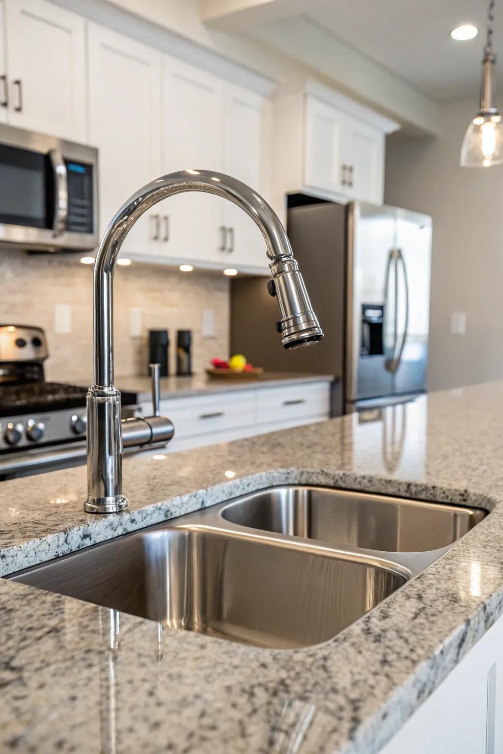 Divider-affixed taps offer modernity and area efficiency.