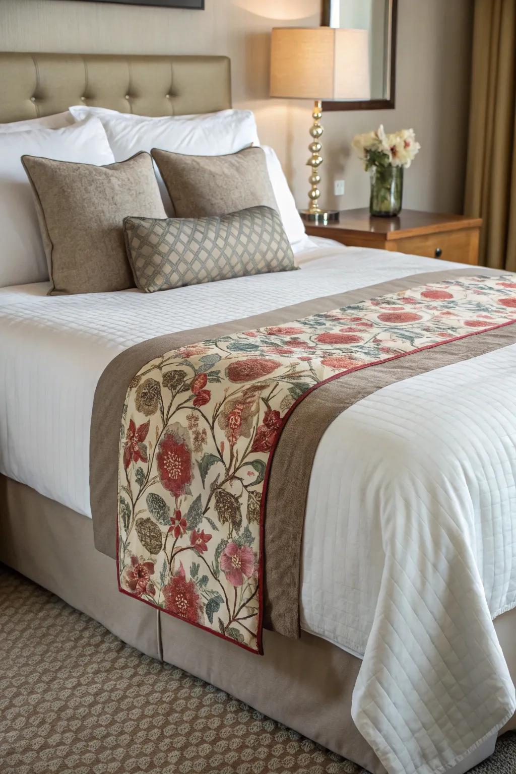 A bed scarf adding style and warmth to your bedding.