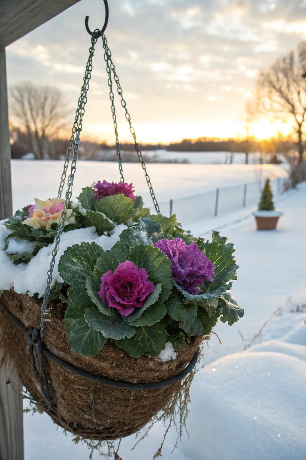 Ornamental cabbage offers both texture and color.