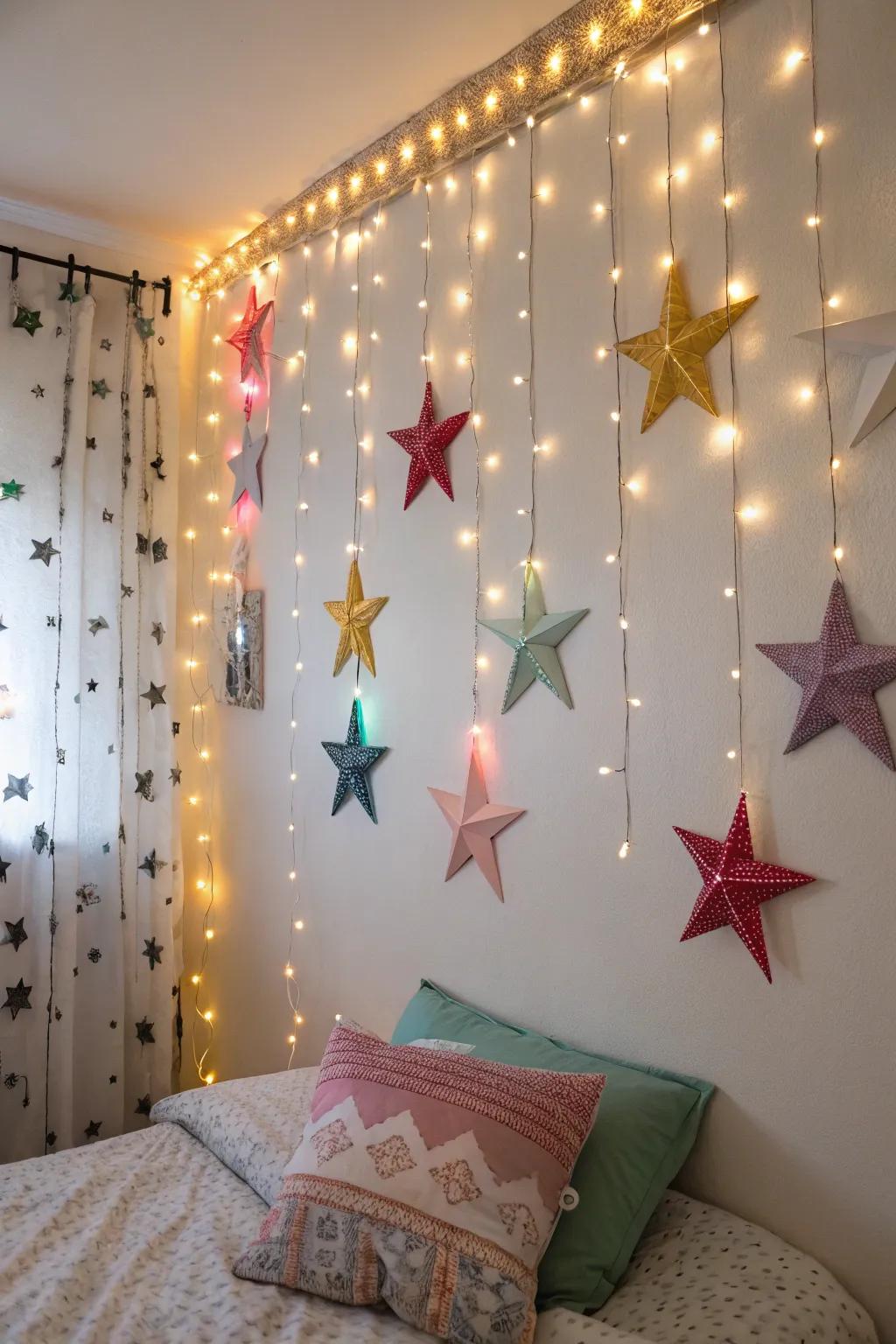 Star baubles contribute a magical and celestial vibe.
