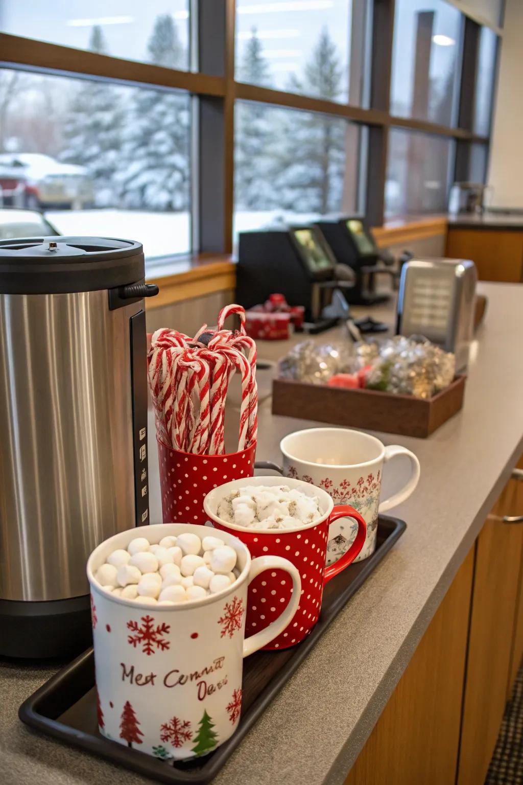 A winter-themed drink station warms and delights your office.