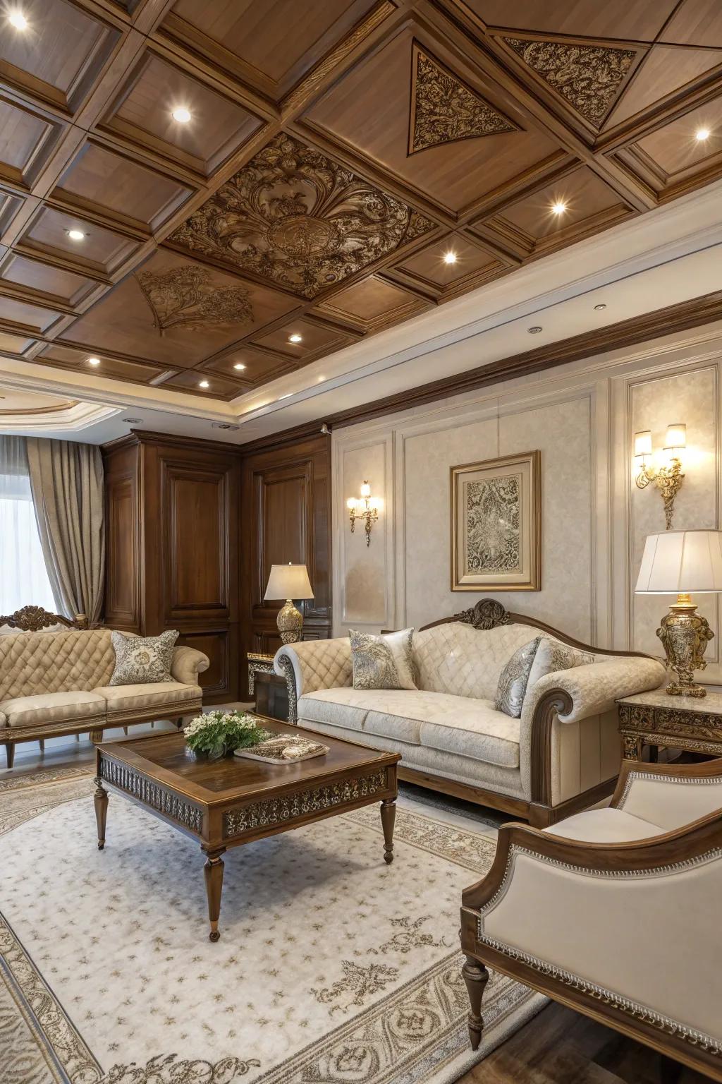 Wood board inlays present a custom, luxurious appearance.