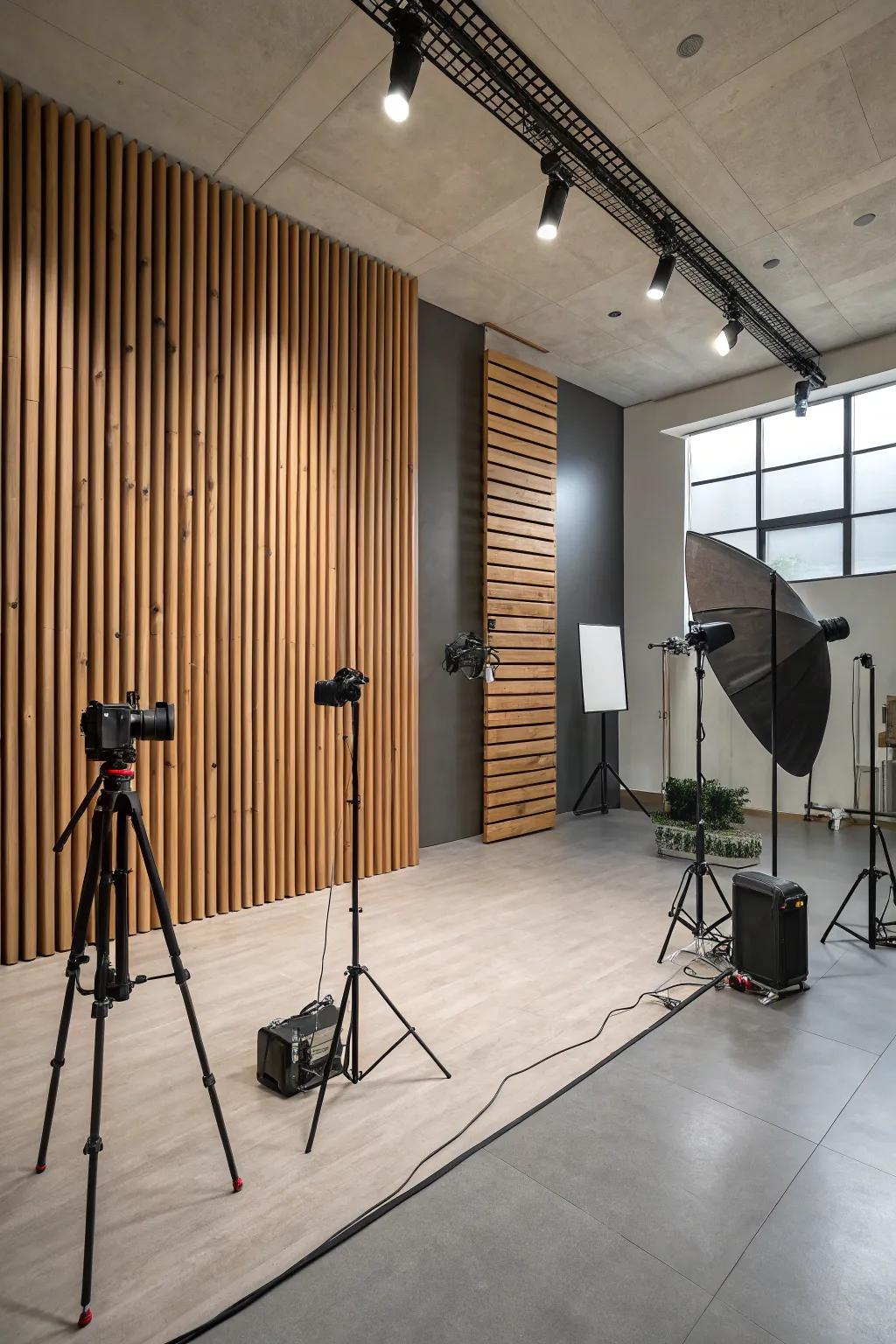 Lumber strip walls offer a clean, contemporary aesthetic.