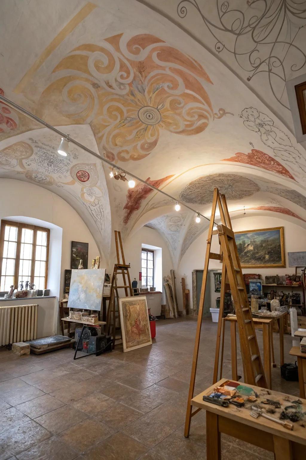 An artistic ceiling makes the studio look more appealing.
