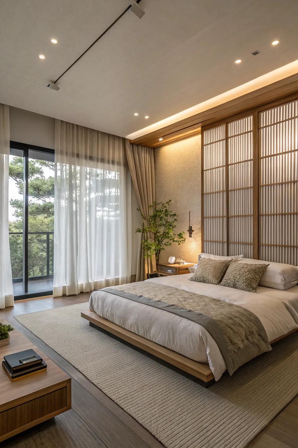 Layered curtains provide privacy and style.