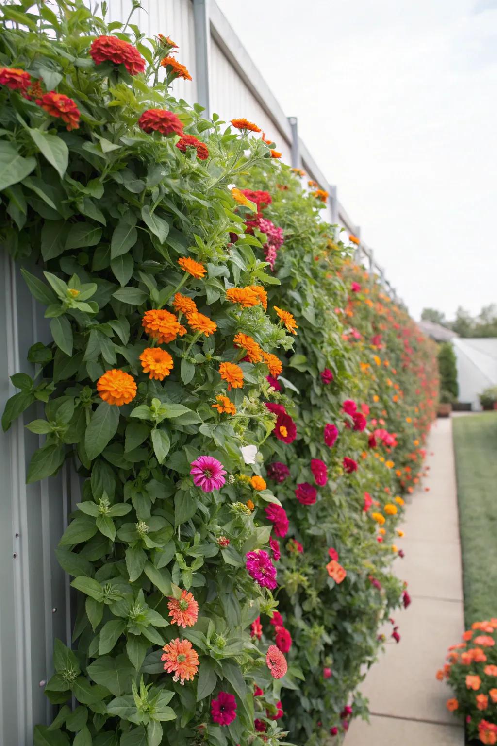 A stunning skyward display showcasing vibrant trailing zinnias.