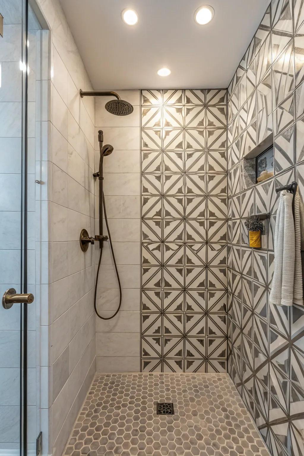 Fractal patterns contribute a cutting edge and artistic element to your shower space.