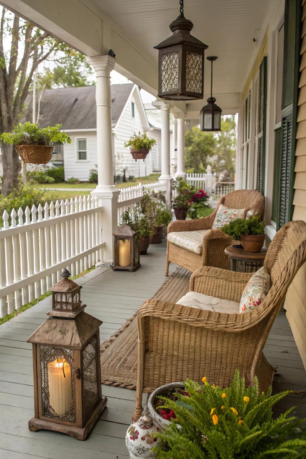 Charming classic pieces creating a unique porch aesthetic.