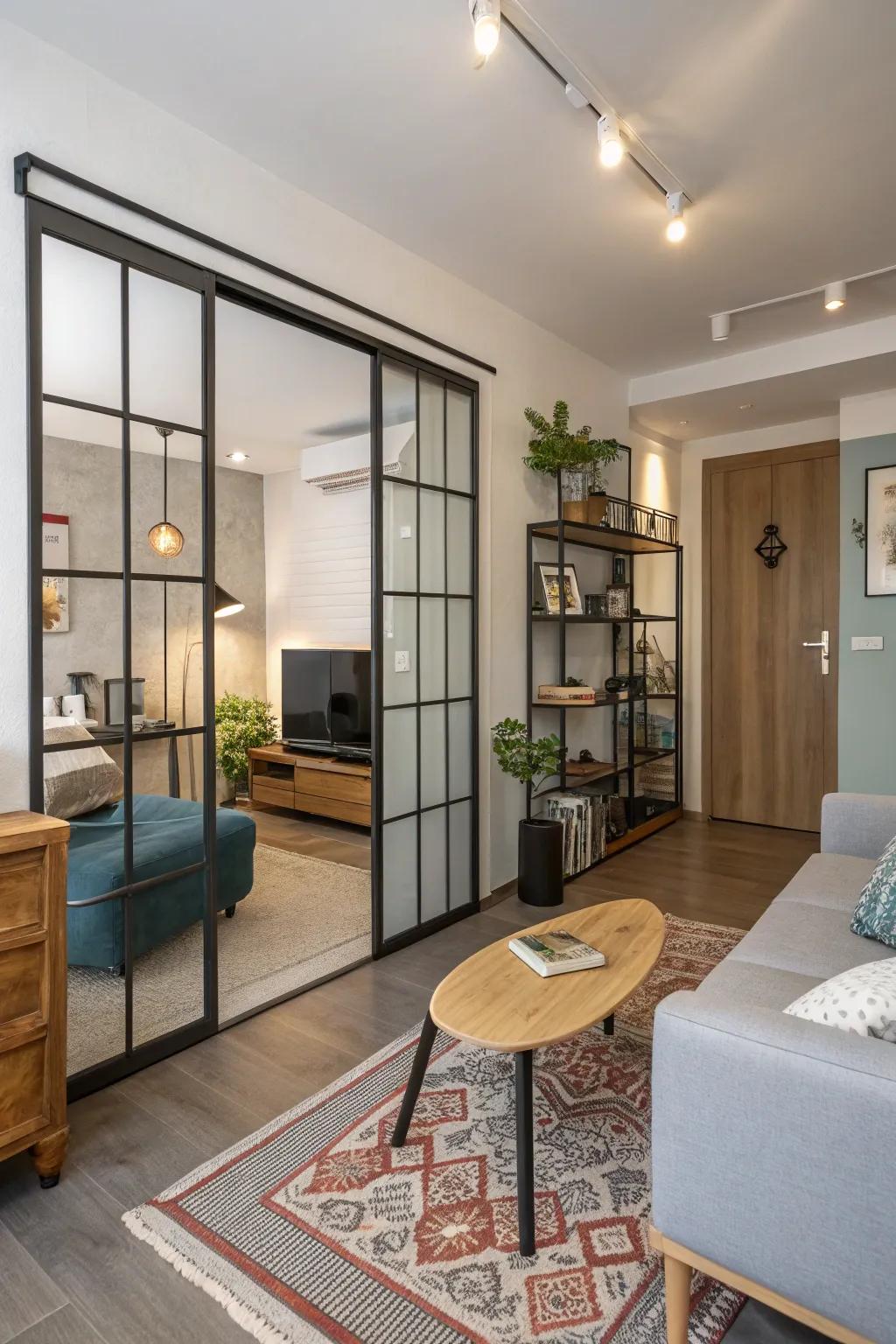 Sliding doors offer privacy and save space.