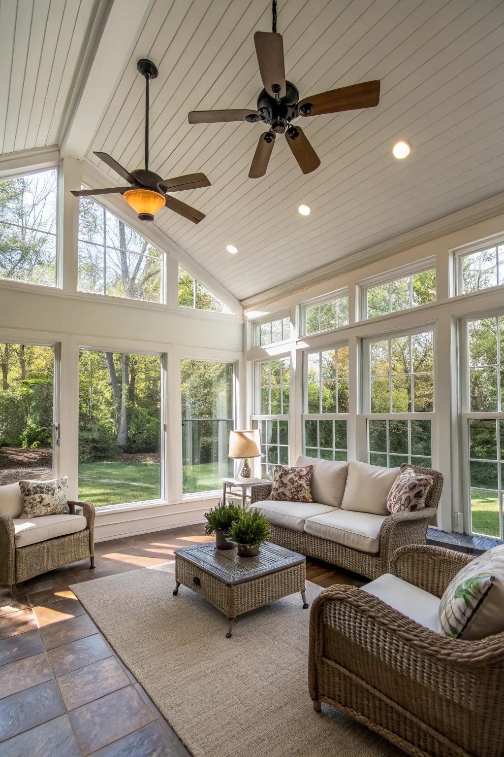 Overhead air movers adding comfort and elegance.