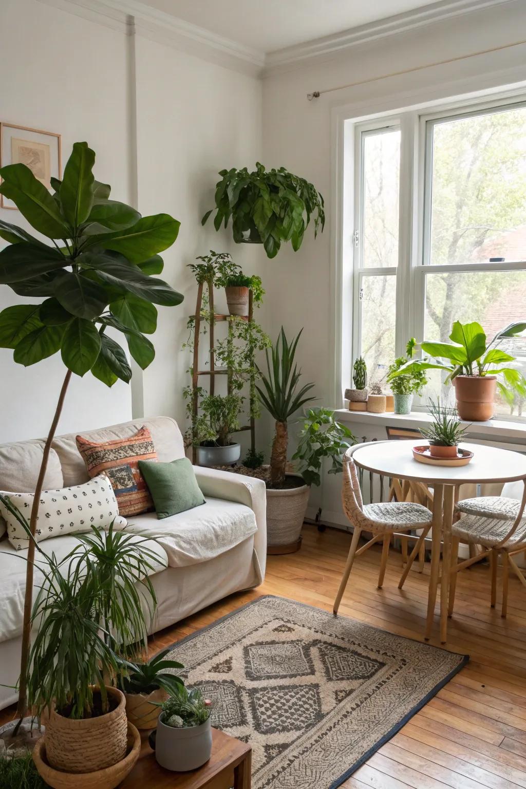 Plants inject vitality and peace into compact spaces