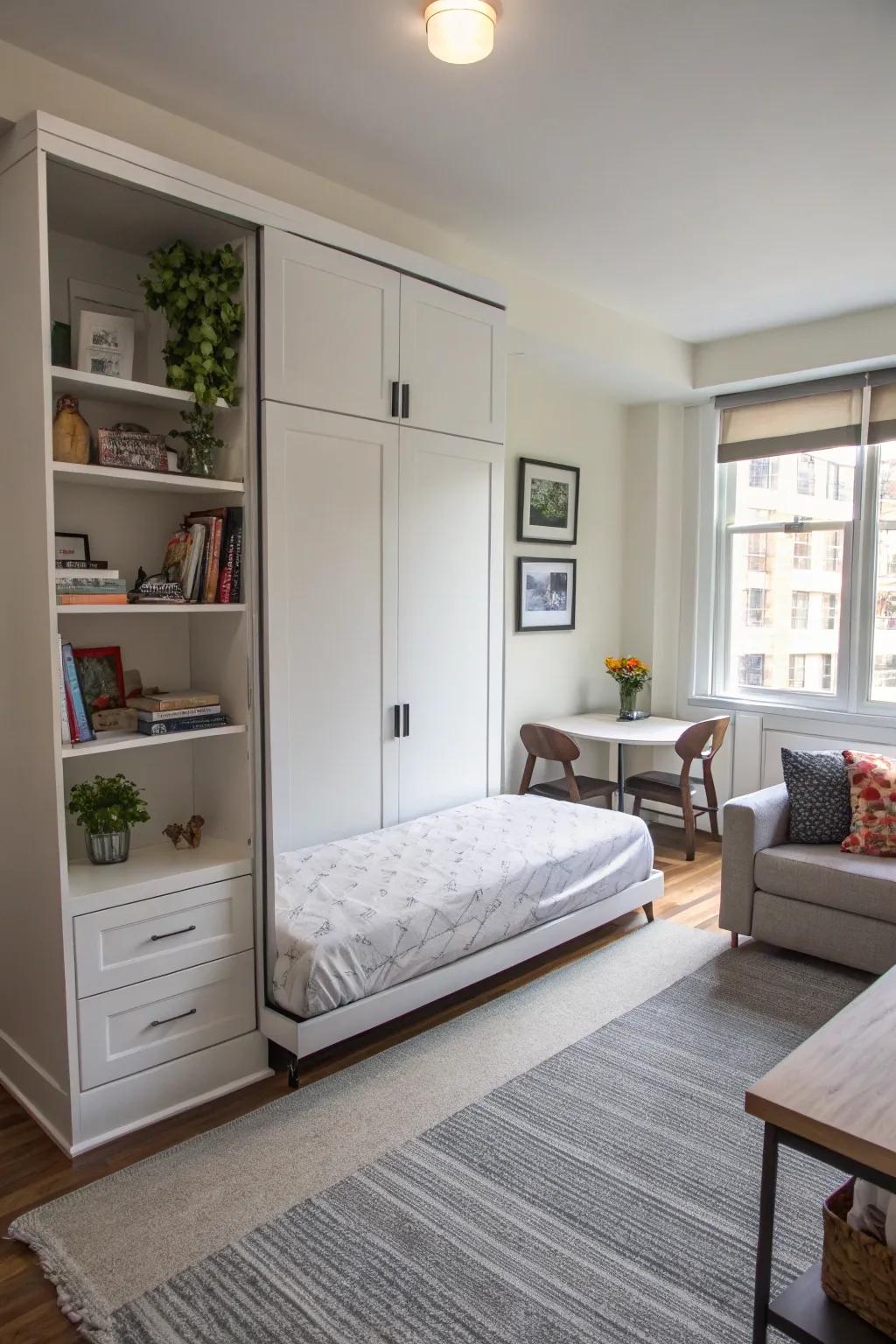 A Murphy bed can double your studio&rsquo;s utility from day to night.