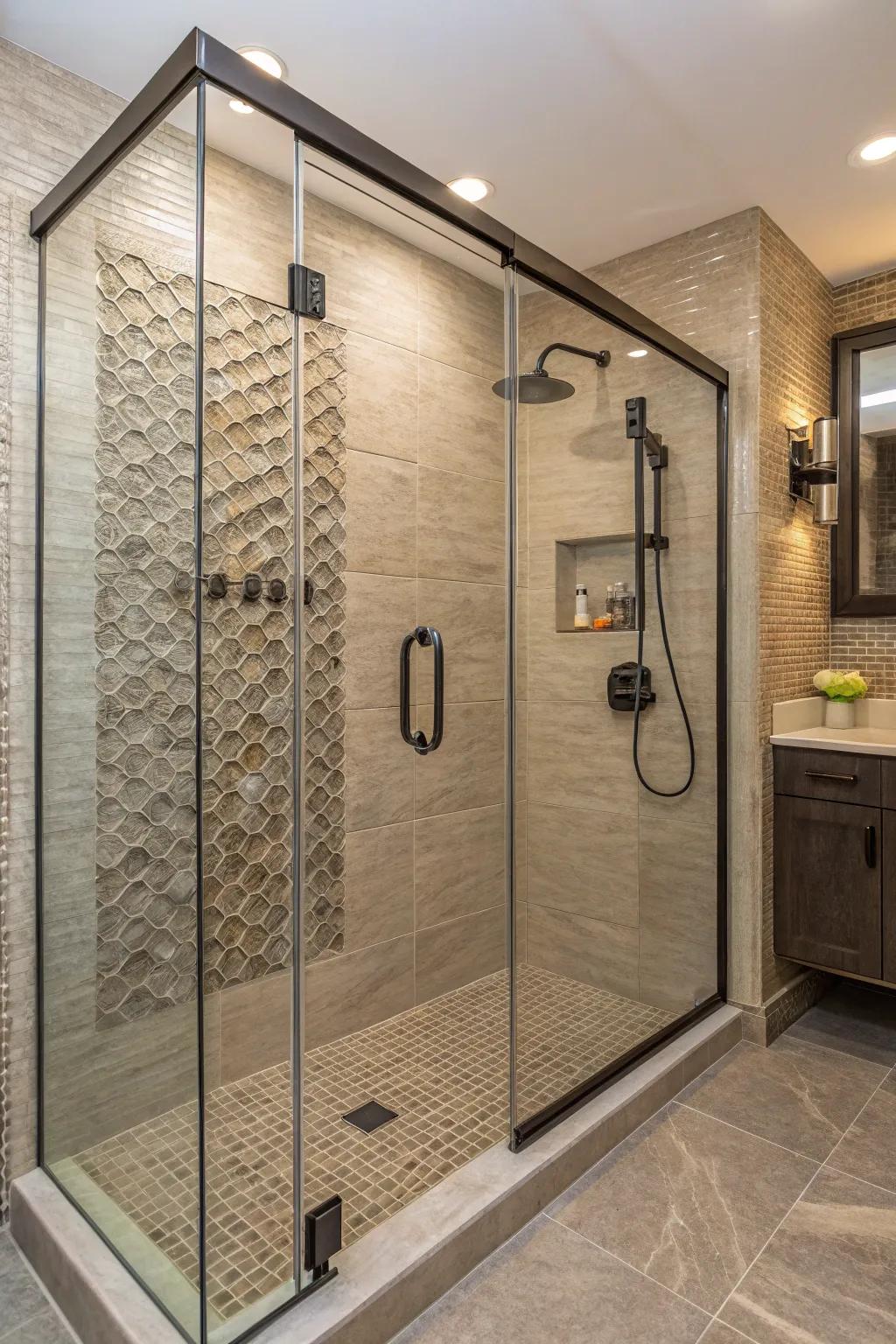 Reliefed surfaces lend depth and uniqueness to smaller showers.
