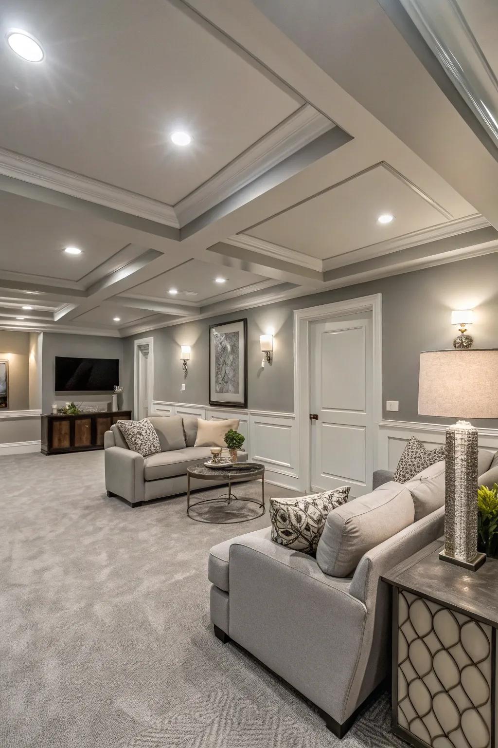 One-color schemes can enhance the spacious feel of your basement.