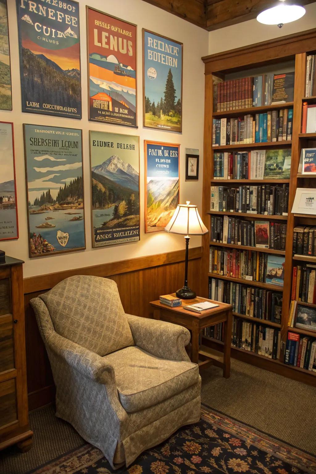 Vintage travel posters evoke wanderlust and adventure.