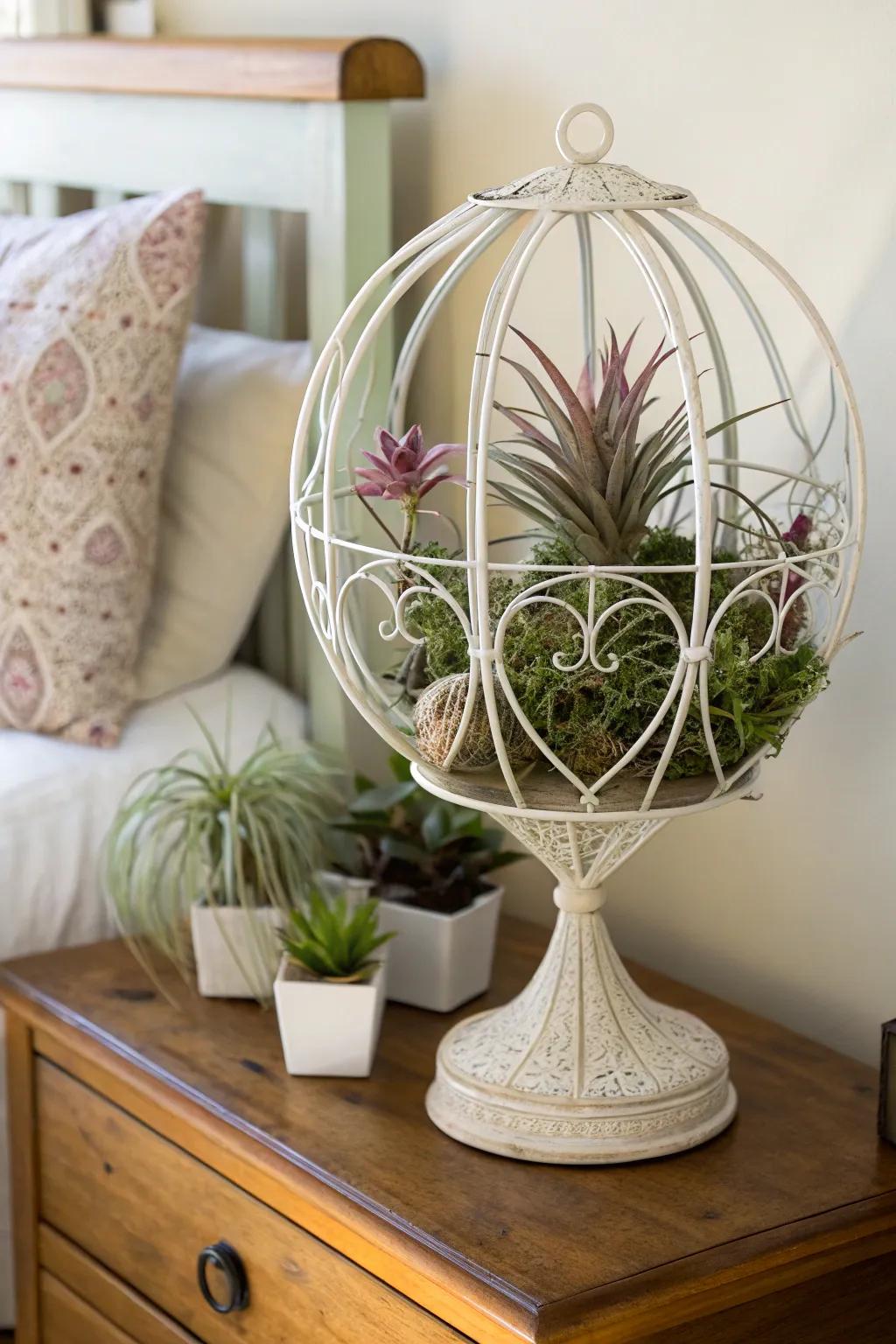 Wire form creations turn air plants into striking art pieces.
