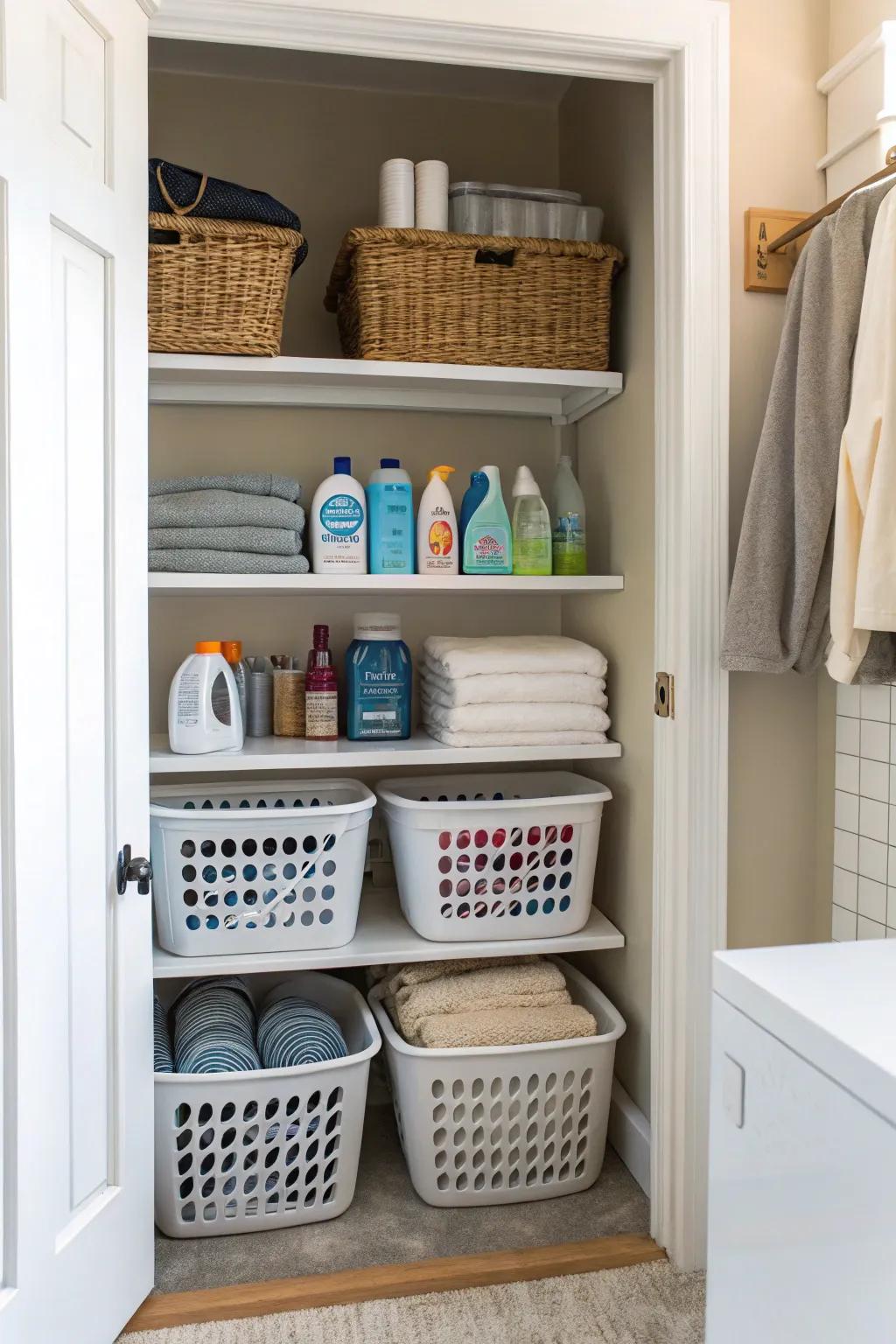 A discreet and functional laundry area.