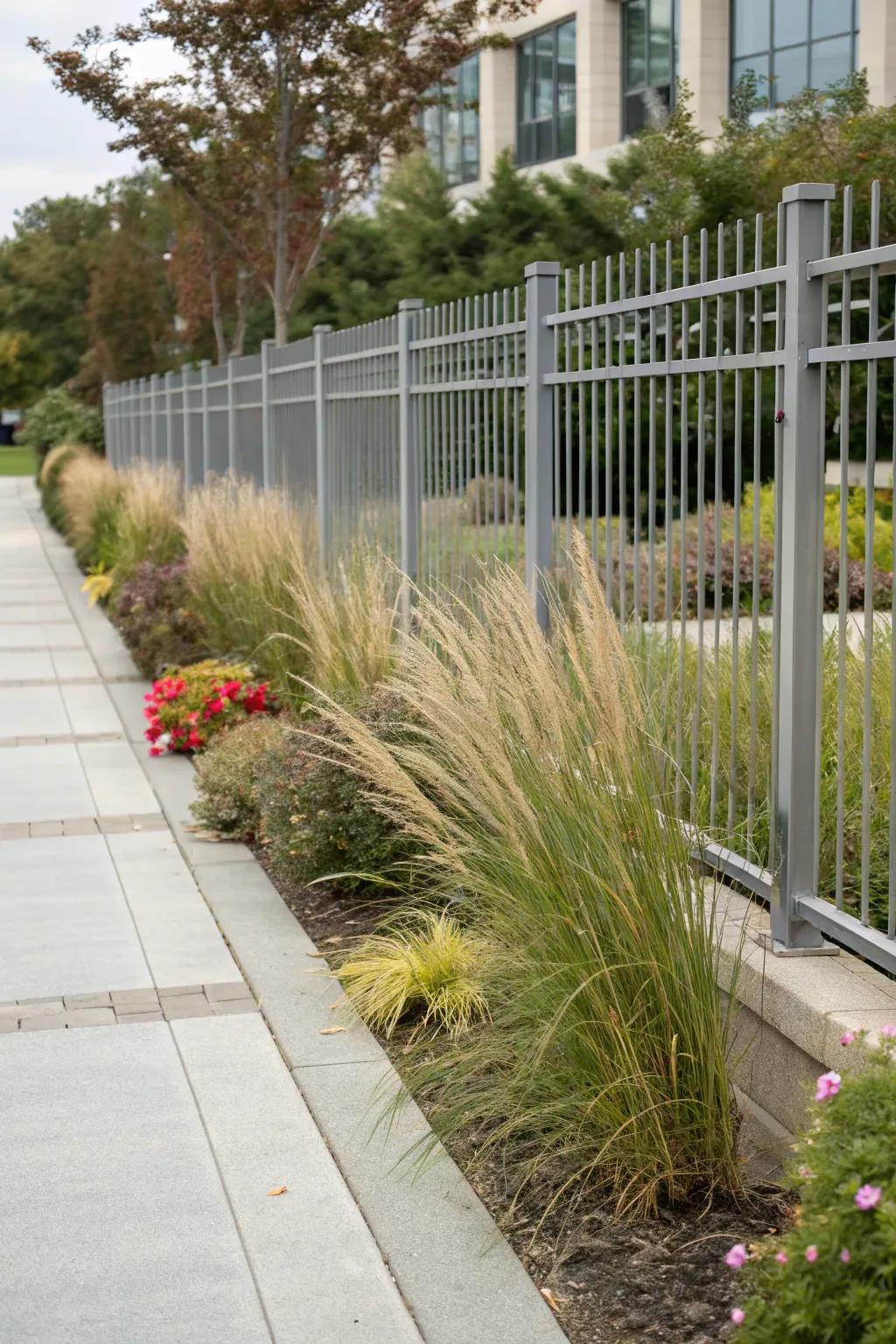 Garden bounders demarcate zone with ornamental flora.