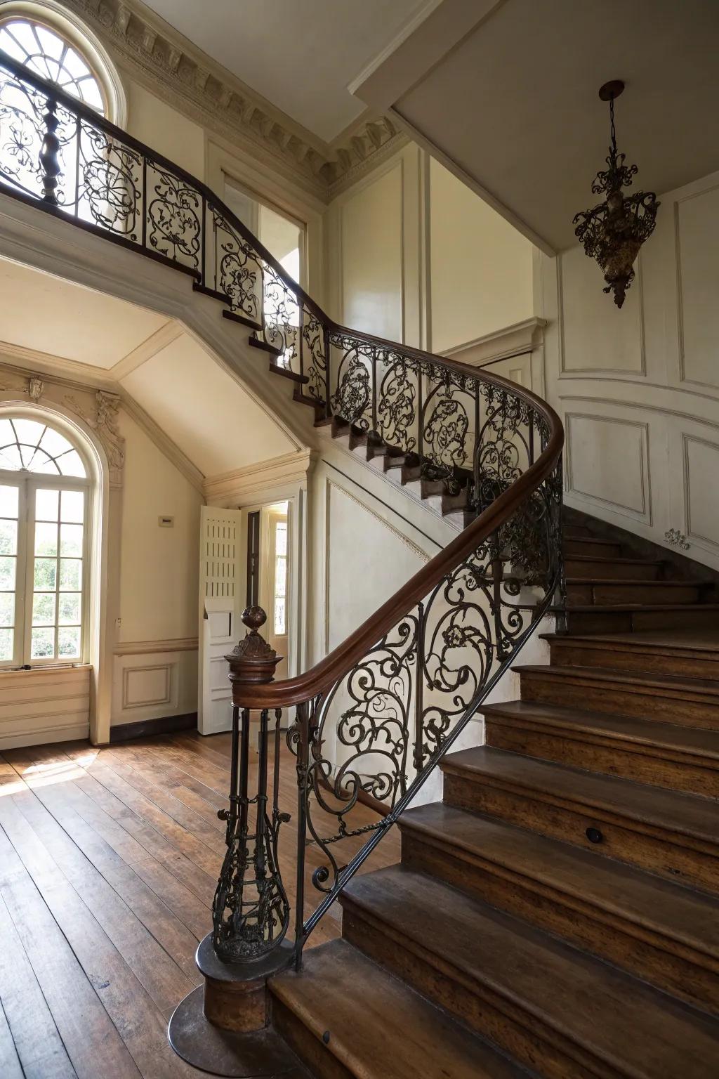 Metal railings introduce a robust touch to a colonial residence.
