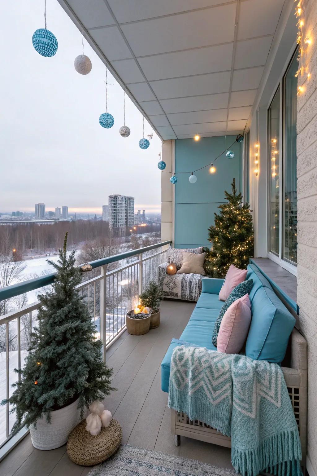 Modern colors give this balcony a distinctive festive style.