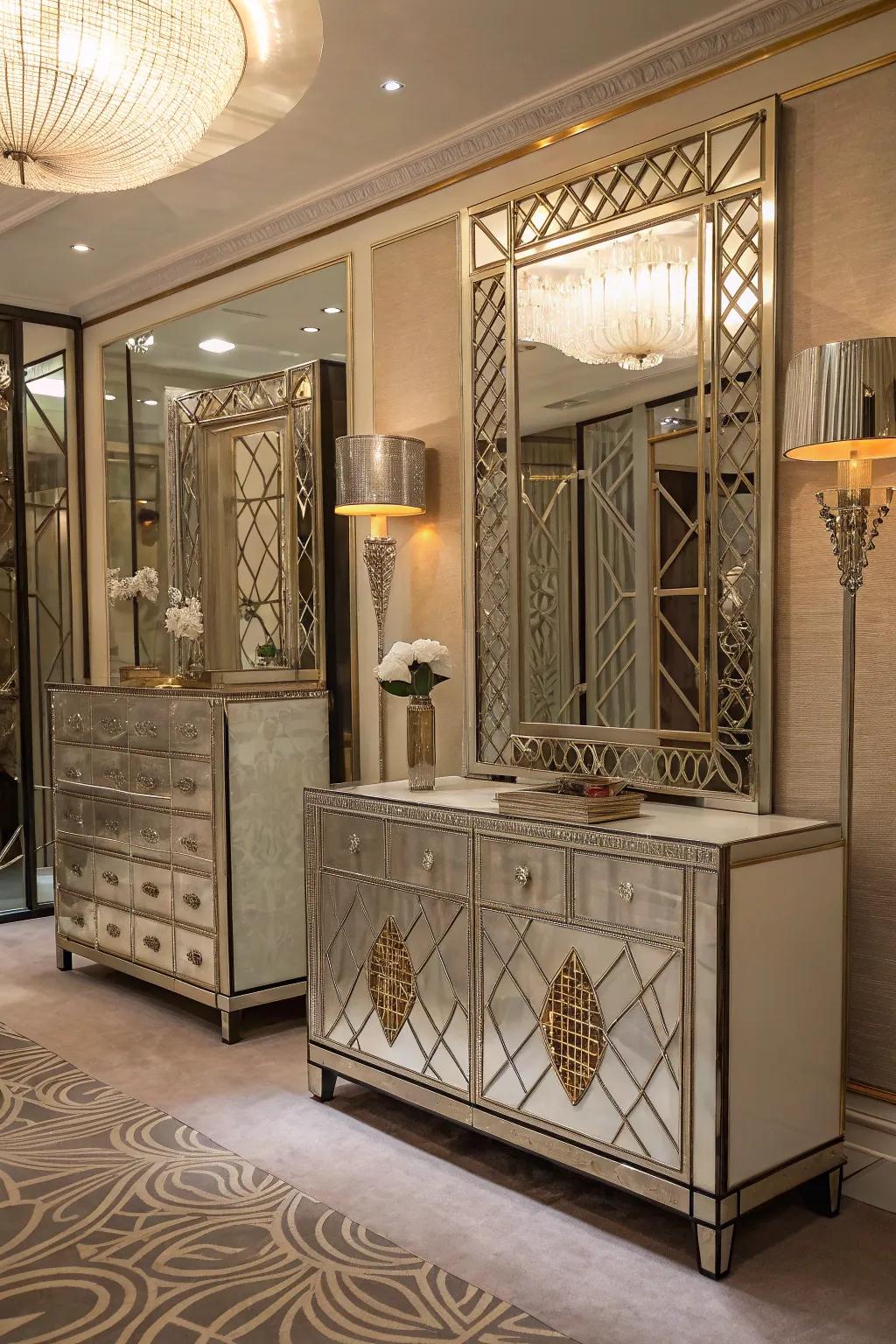 Mirrored furnishings intensifying both space and brightness.