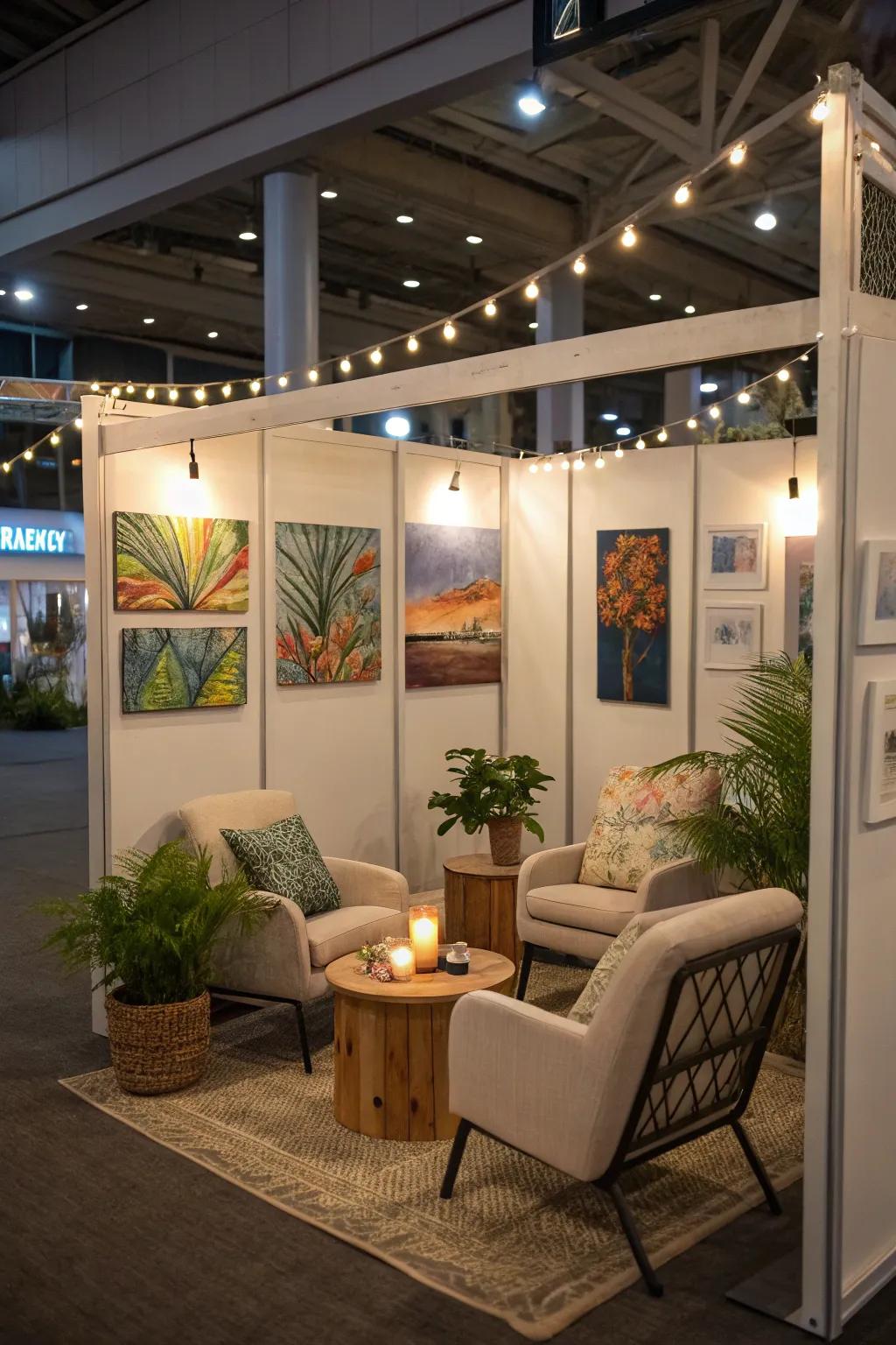 A welcoming seating zone inside the art display.