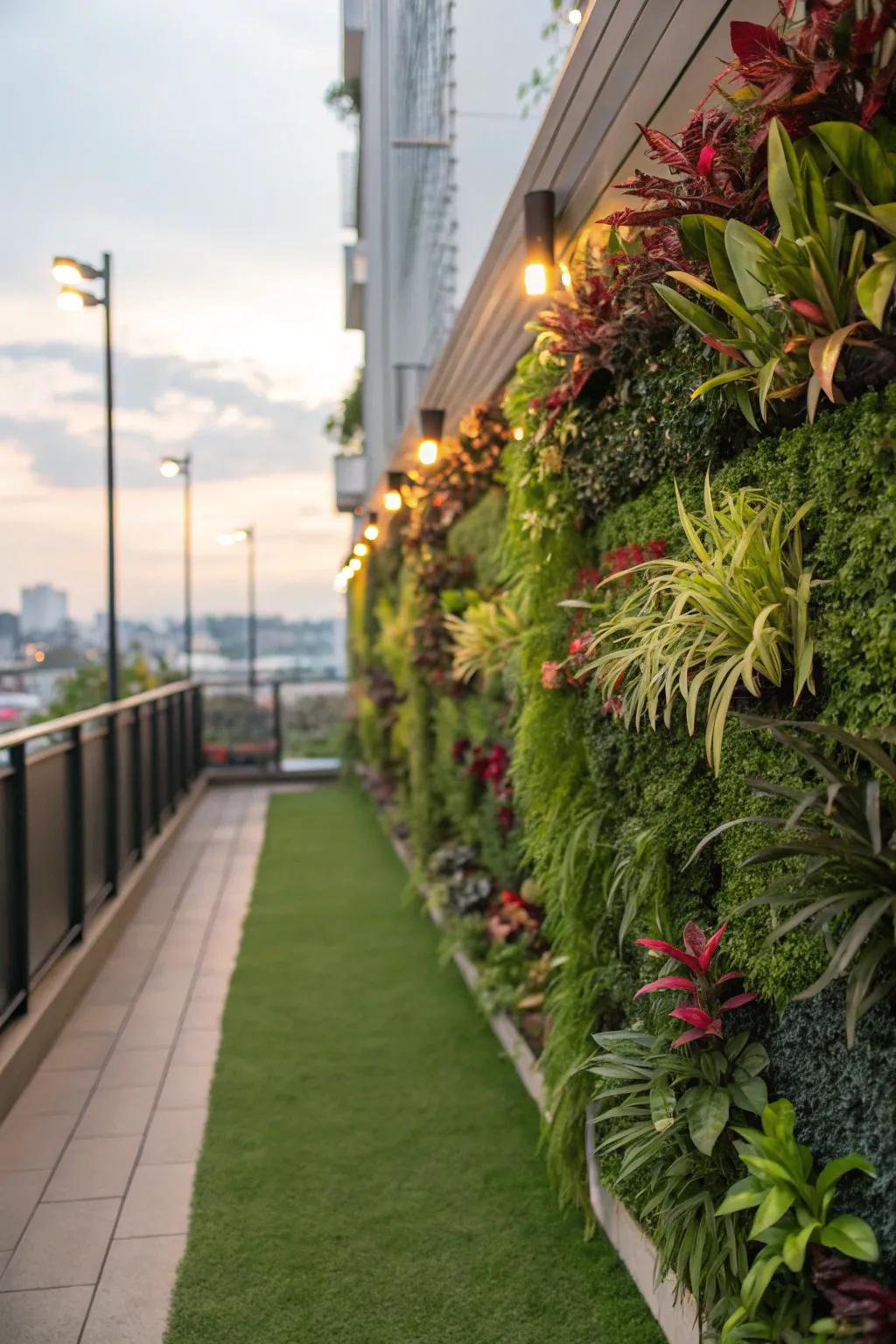 Amplify greenery in small spaces using a simulated vertical garden.