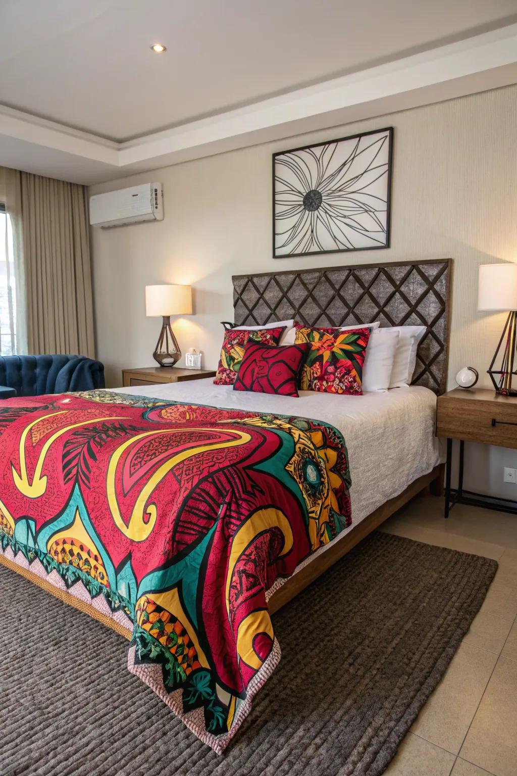 Bold bedding can turn your bed into an artistic focal point.
