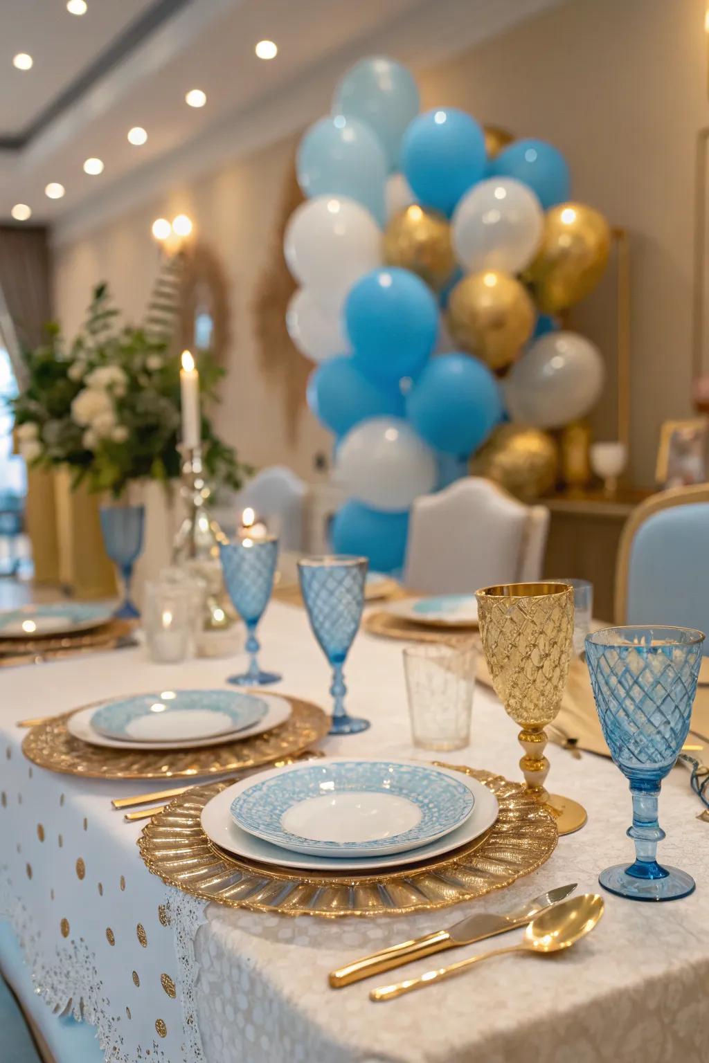Elegant Gold and Blue Tablescape - Classic and Timeless