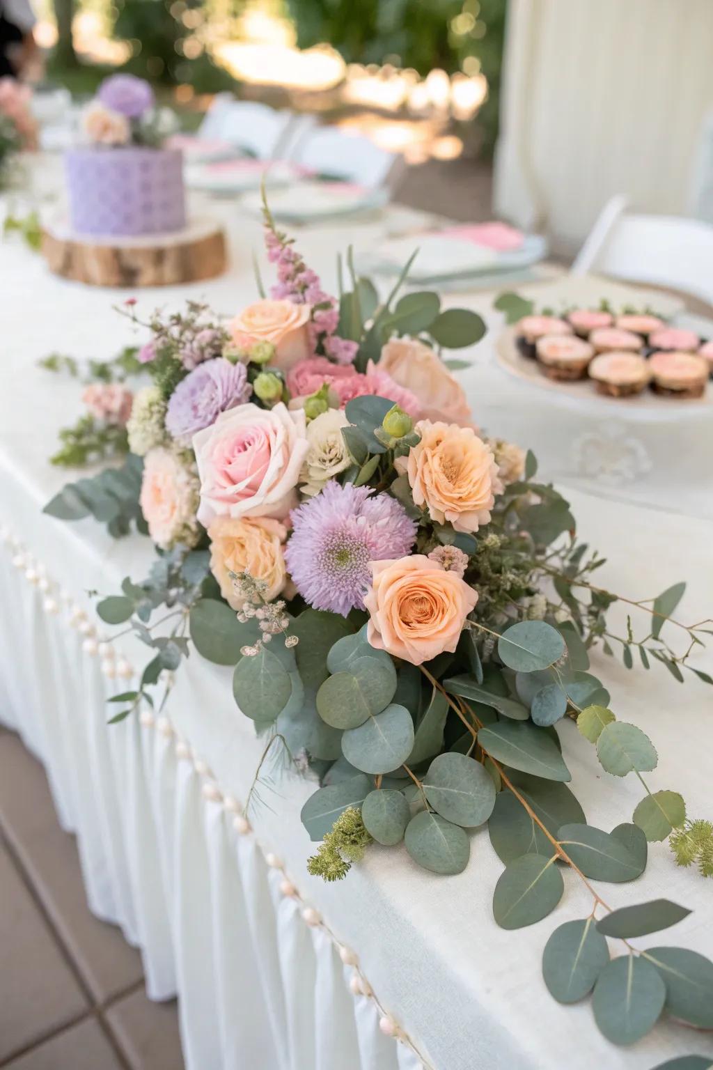 An elegant leafy and floral centerpiece