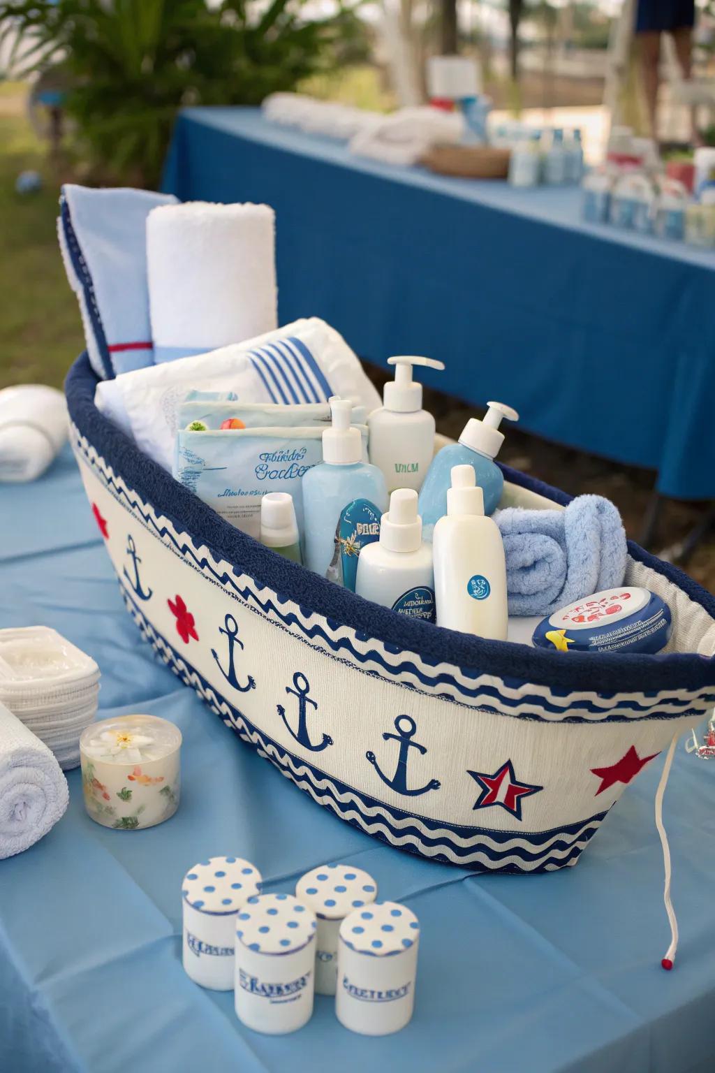 An imaginative diaper vessel ideal for maritime themes.
