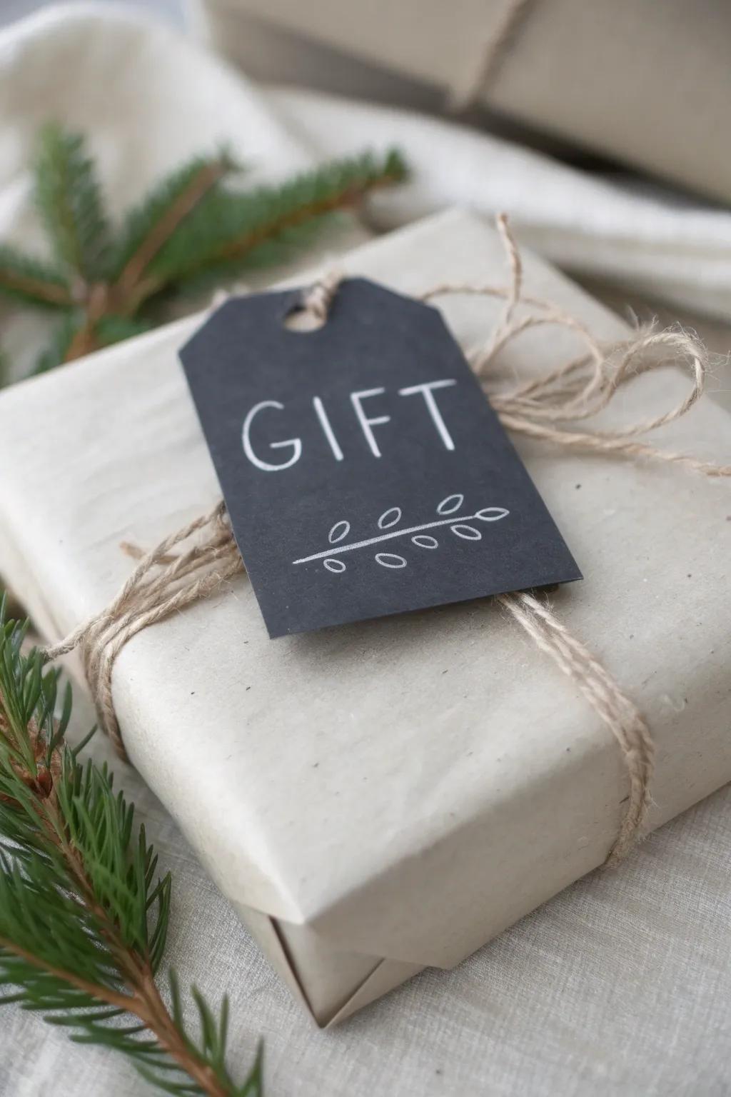 An endearing gift showcasing a reusable chalkboard tag for personalization.