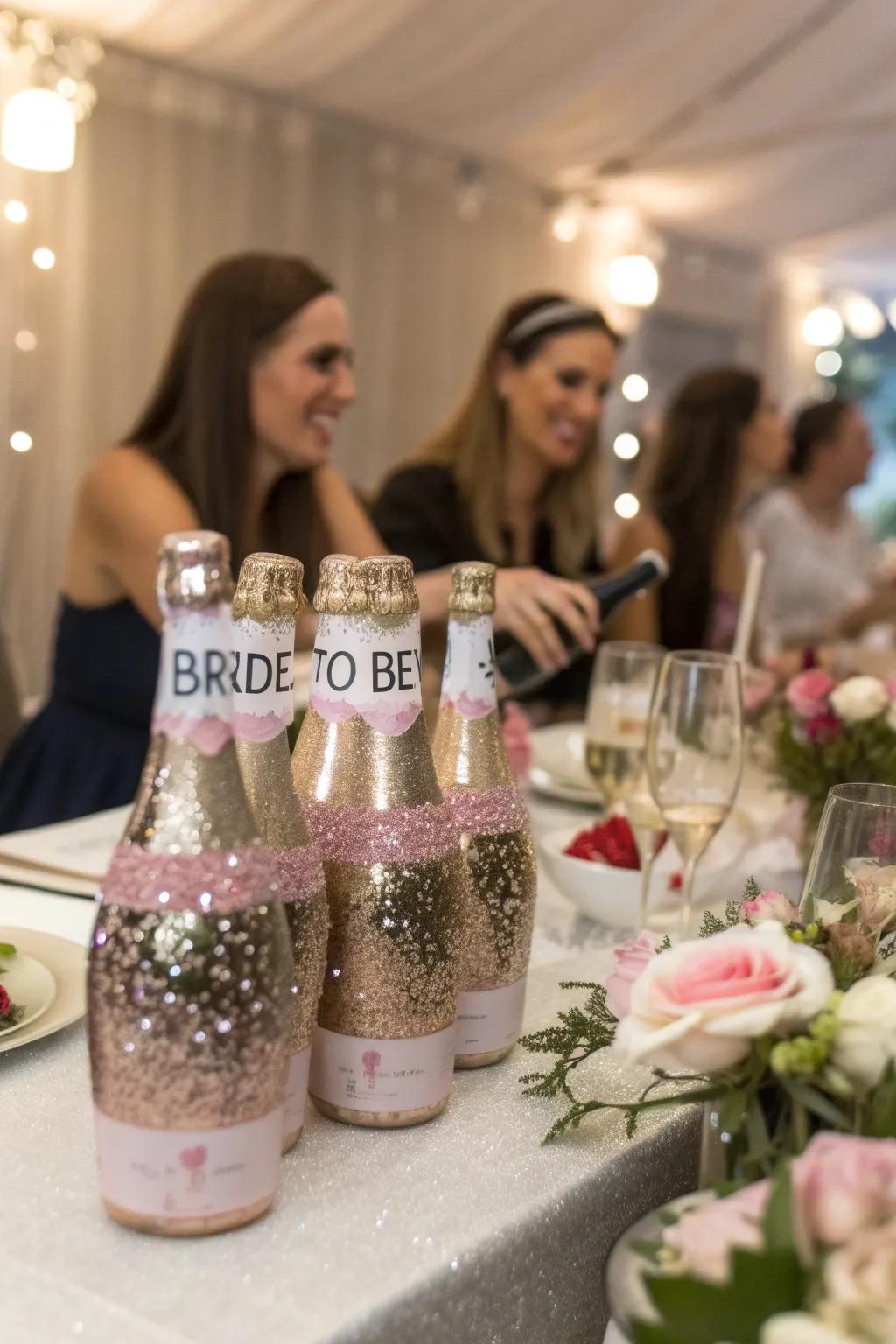 Personalized champagne bottles make for an extra special addition.