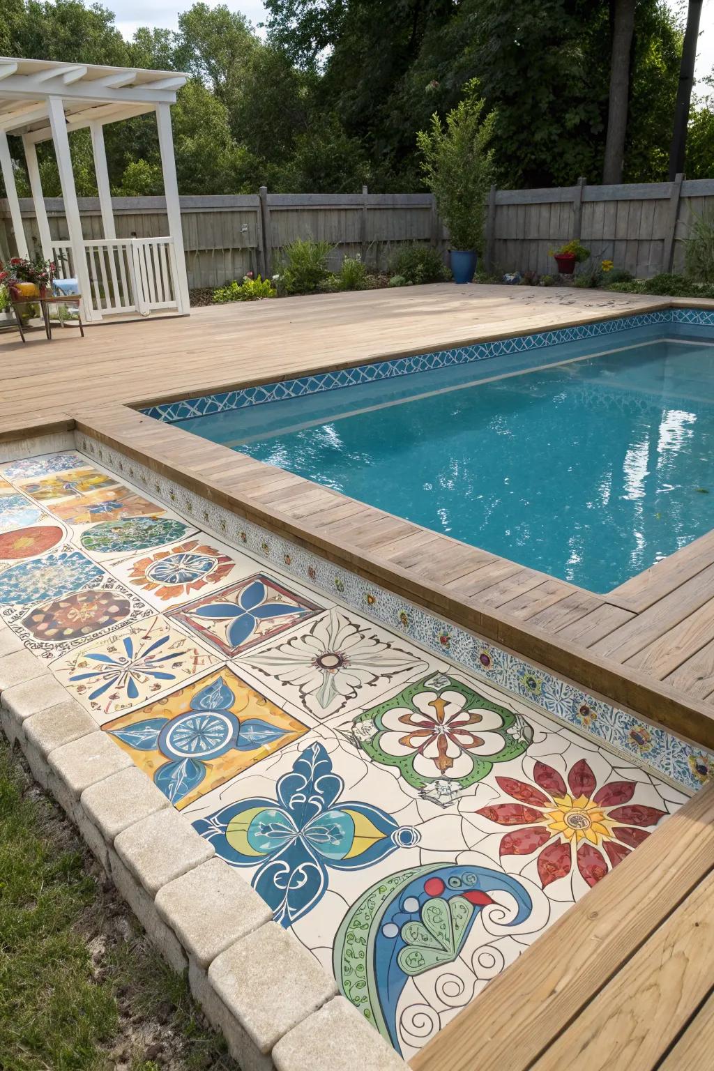 Artistic tile design injects a personal and vibrant essence.