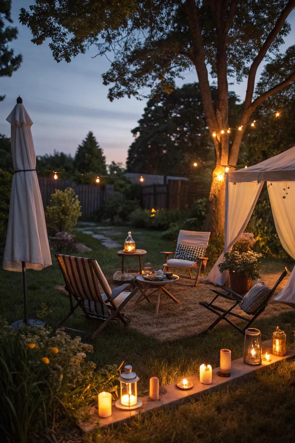 Citronella candles contribute to establishing an insect-free camping atmosphere.