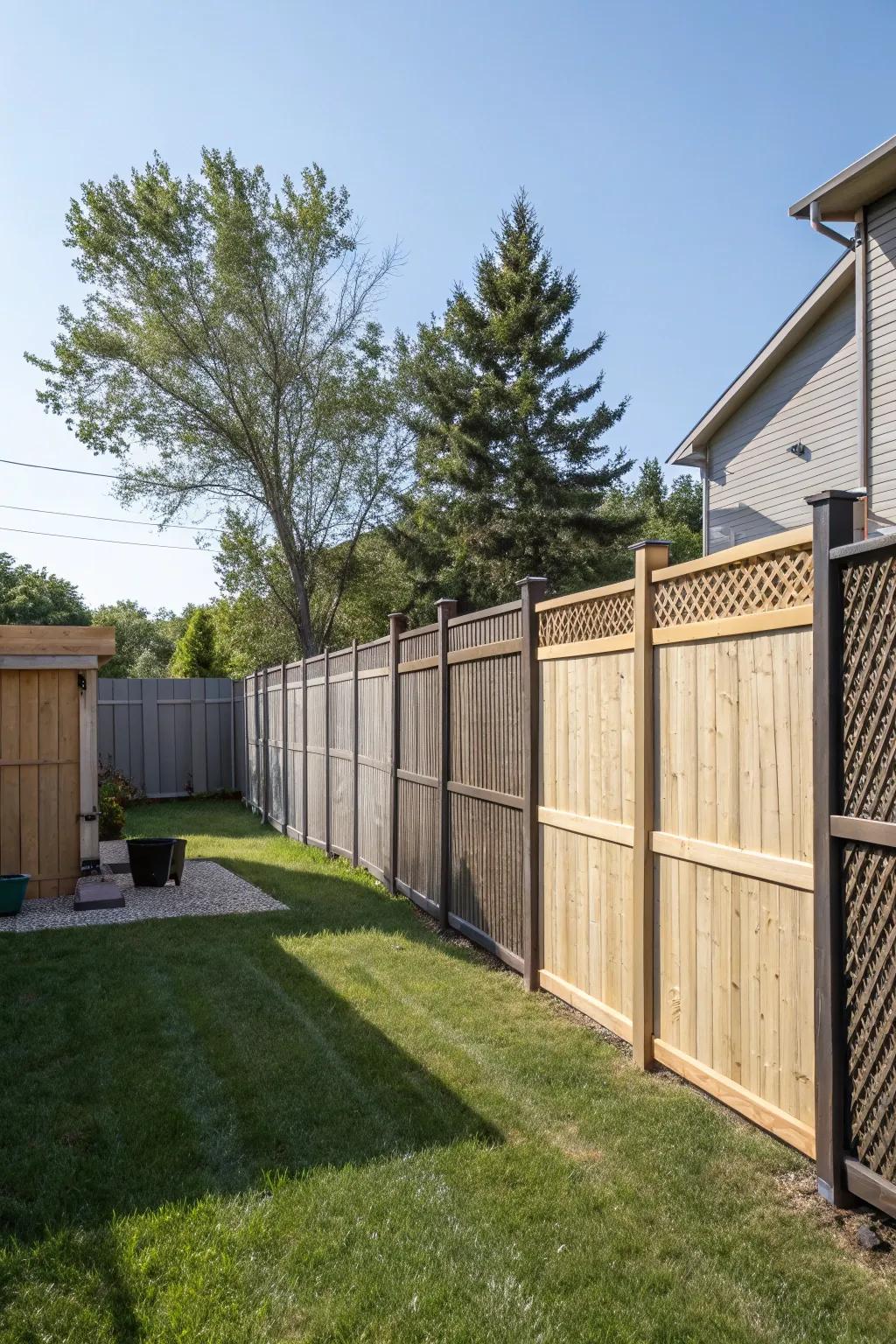 Tiered fencing incorporates depth and a dynamic impression to the backyard.